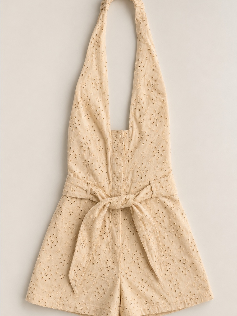 Hello Molly Cream Eyelet Halter One-Piece Romper
